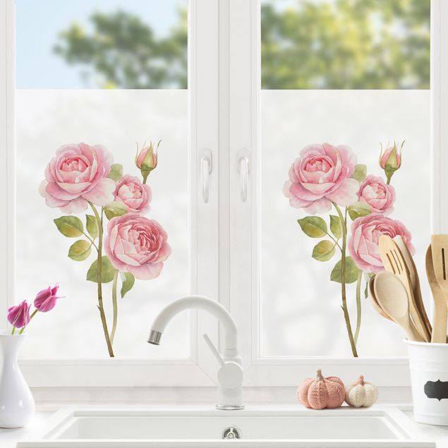 Pellicola per vetri colorata Tre rose acquerello