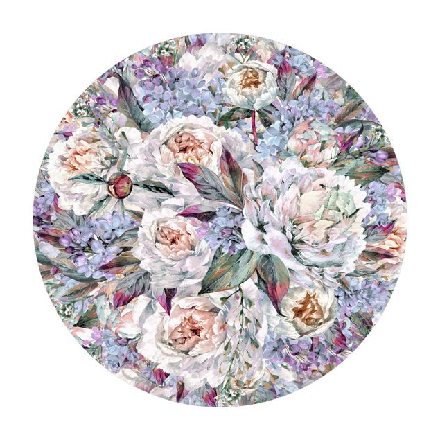 Tappeto in vinile rotondo - Bouquet di peonie lilla in acquerello