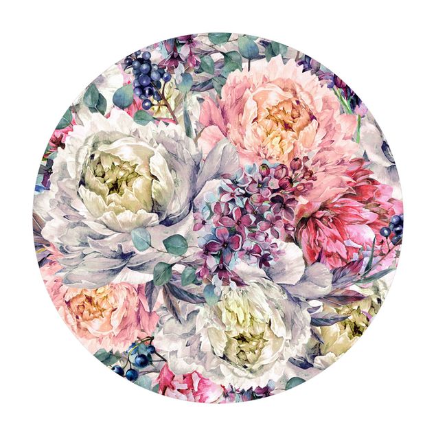 Tappeto in vinile rotondo - bouquet floreale in acquerello