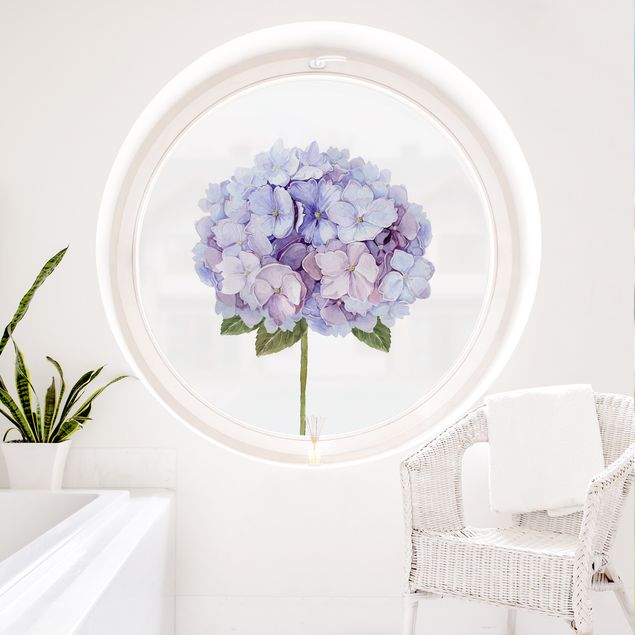 pellicola colorata per vetri Ortensia fiori blu in acquerello XXL