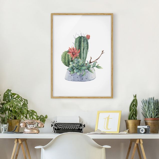 Poster con cornice - Illustrazione di cactus in acquerello