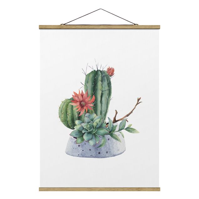 Foto su tessuto da parete con bastone - Illustrazione di cactus in acquerello - Verticale 3:4
