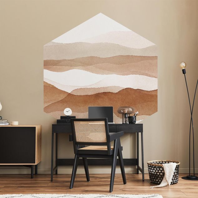 Fotomurale esagonale autoadesivo - Paesaggio in acquerello montagne di sabbia
