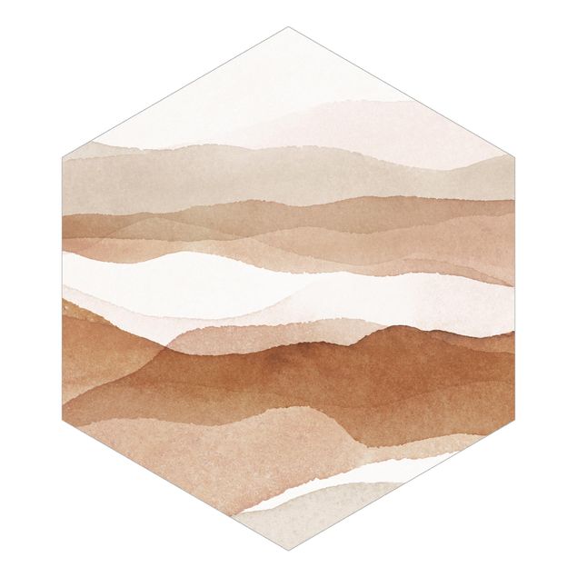 Carta da parati esagonale adesiva con disegni - Paesaggio in acquerello montagne di sabbia