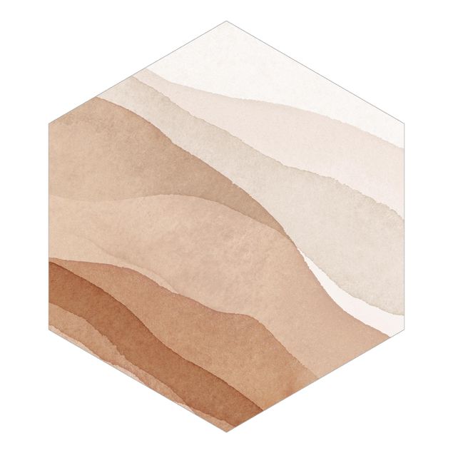 Carta da parati esagonale adesiva con disegni - Paesaggio in acquerello onde di sabbia