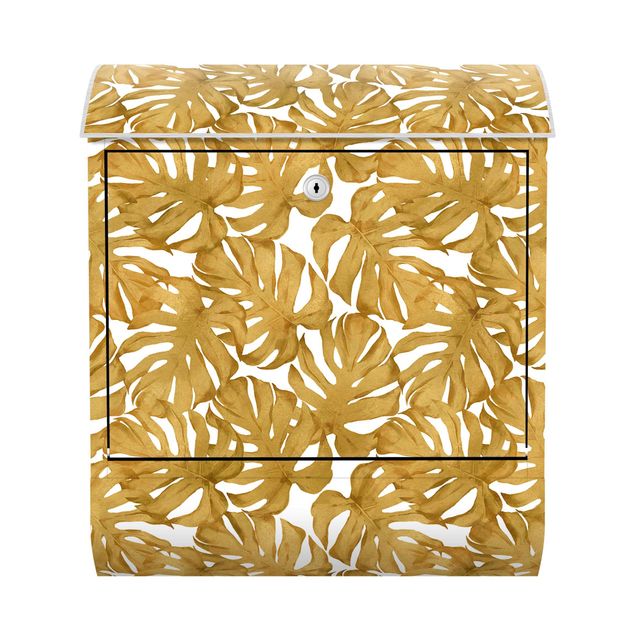 Cassetta postale - Acquerello foglie di monstera in acquerello oro