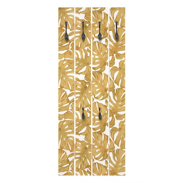 Appendiabiti in legno - Acquerello foglie di monstera in acquerello oro