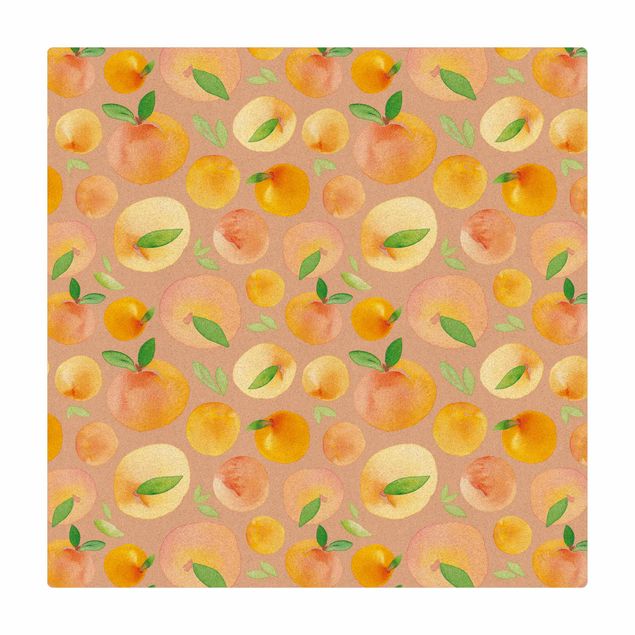 Tappetino di sughero - Arance con foglie in acquerello - Quadrato 1:1