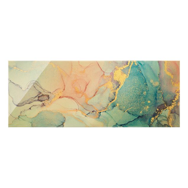 Quadro in vetro - Acquerello e pastello colorato con oro - Panorama