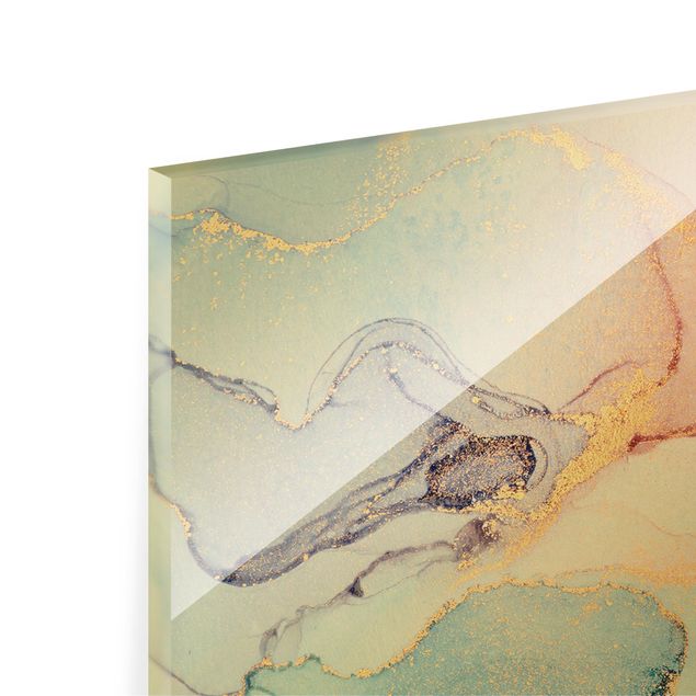 Quadro in vetro - Acquerello e pastello colorato con oro - Panorama