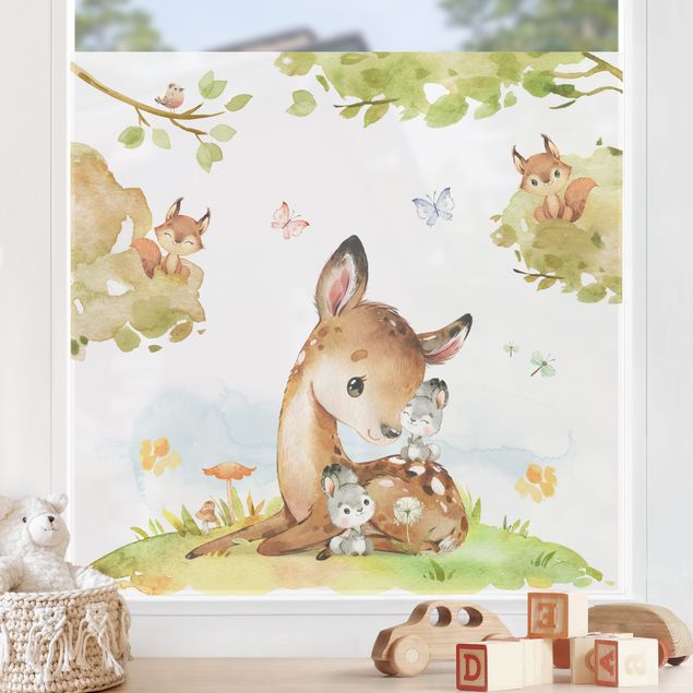 pellicola colorata per vetri Coniglietto e scoiattolo in acquerello