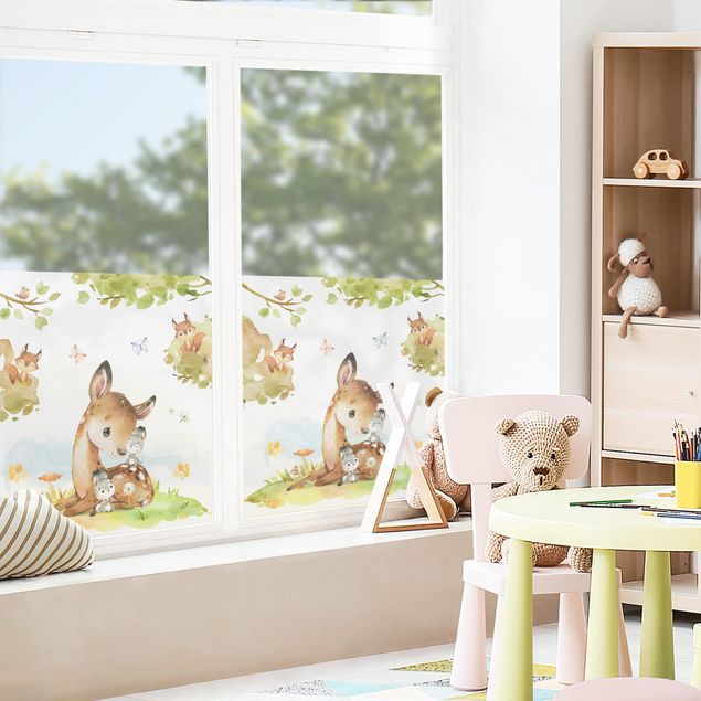 Decorazione per finestre - Coniglietto e scoiattolo in acquerello