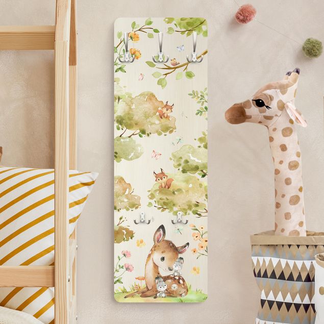 Wandgarderobe mit Tieren Kinderzimmer Cervo acquerello