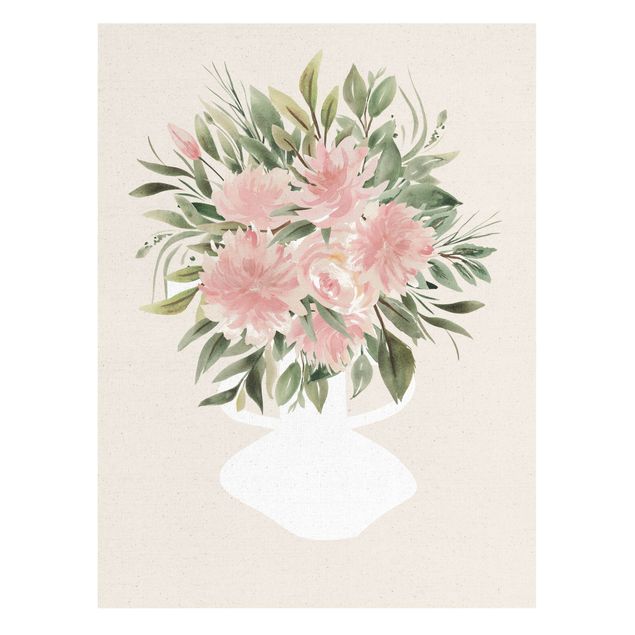 Quadro su tela naturale - Rose ad acquerello in vaso - Formato verticale 3:4
