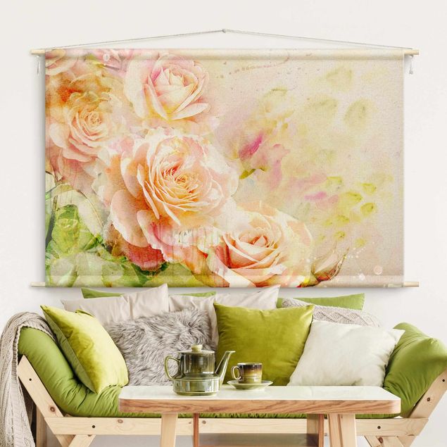 Arazzi da parete moderno Composizione di rose in acquerello