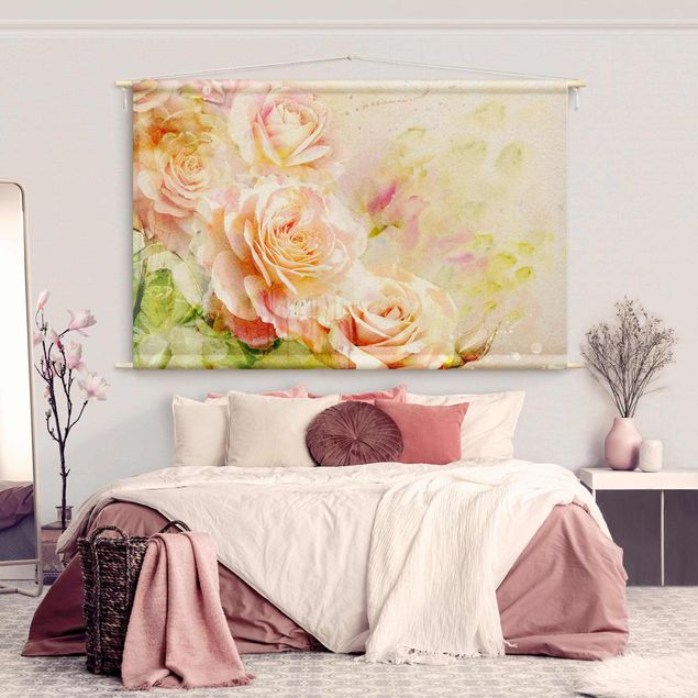 Arazzi da parete grande Composizione di rose in acquerello