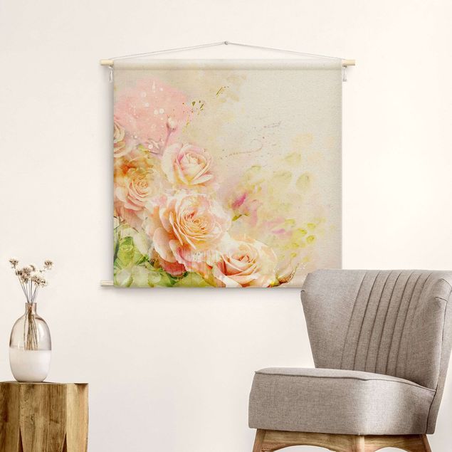 Arazzi da parete fiori Composizione di rose in acquerello