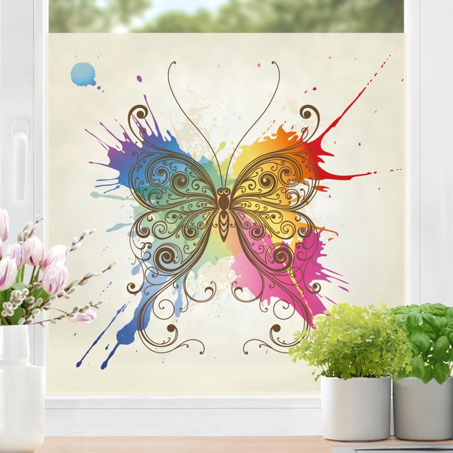 Pellicola per vetri arcobaleno Farfalla ad acquerello
