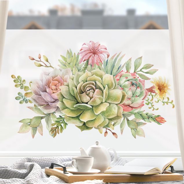 Pellicola per vetri per salone Bouquet di succulente ad acquerello