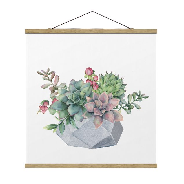 Foto su tessuto da parete con bastone - Illustrazione di piante grasse in acquerello - Quadrato 1:1