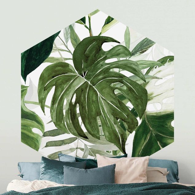 carta da parati effetto acquerello Composizione tropicale ad acquerello con monstera