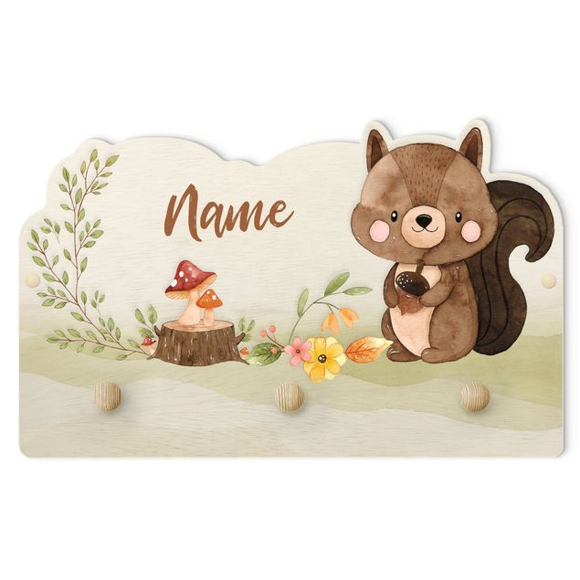 Appendiabiti per bambini - Animali della foresta scoiattolo con nome personalizzato in acquerello