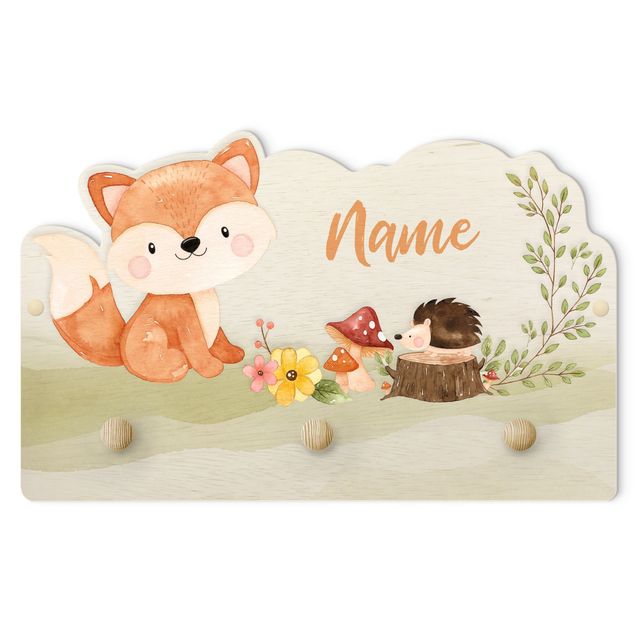 Appendiabiti per bambini - Animali della foresta volpe con nome personalizzato in acquerello