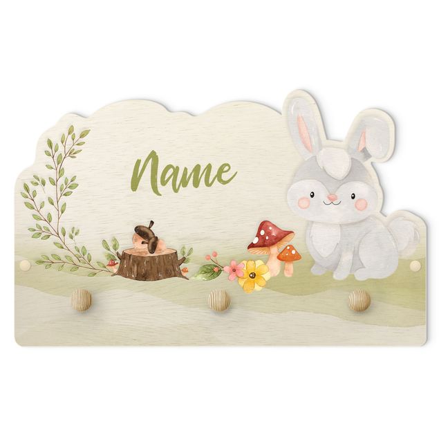 Appendiabiti per bambini - Animali della foresta coniglio con nome personalizzato in acquerello