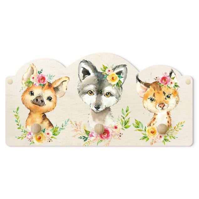 Appendiabiti per bambini - Animali della foresta con fiori in acquerello II