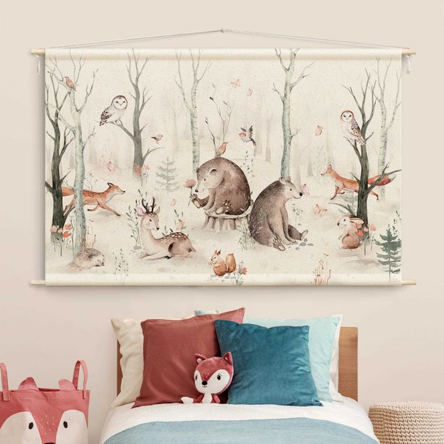 Arazzi da parete xxl Amici animali della foresta ad acquerello