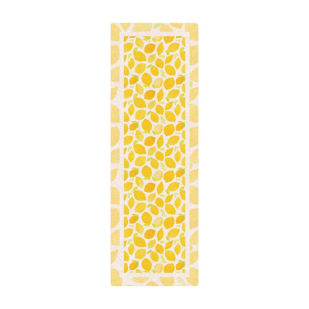 Tappetino di sughero - Limoni con foglie e cornice in acquerello - Formato verticale 1:2