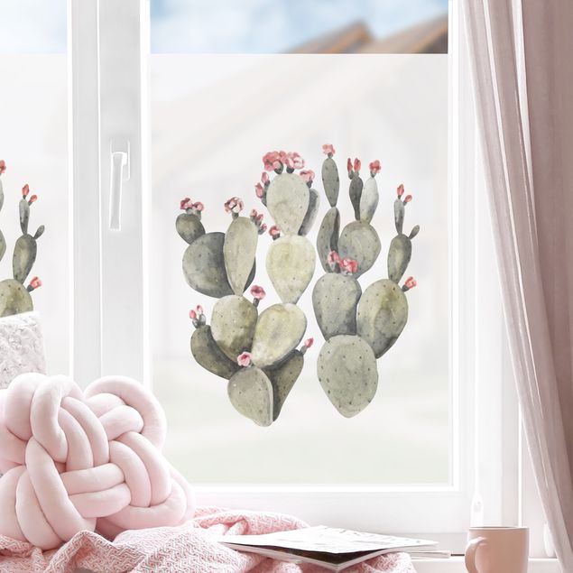 Pellicola per vetri con erbe Due cactus acquerello