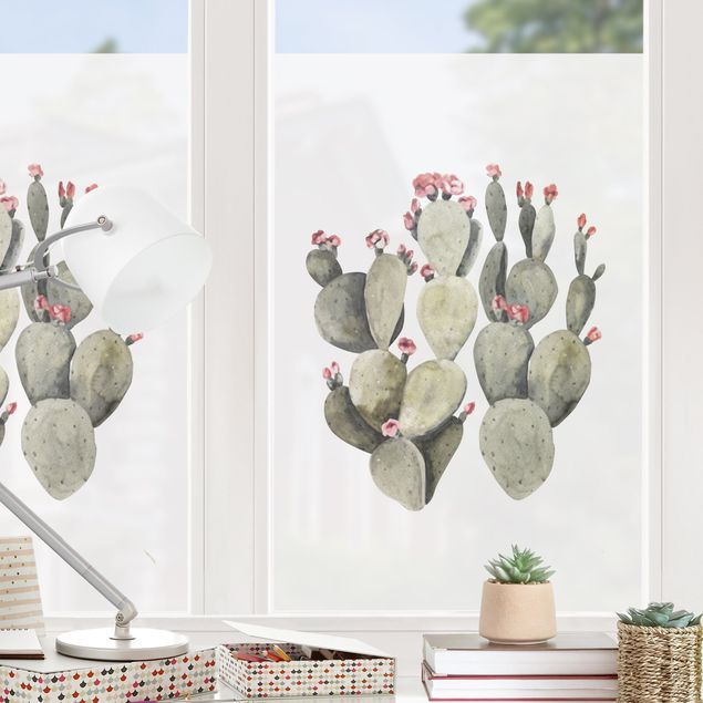 Pellicola per vetri per salone Due cactus acquerello