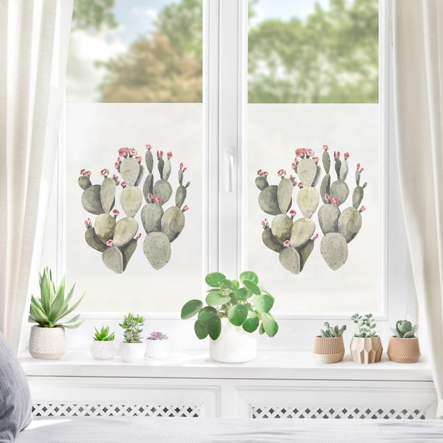 Pellicola per vetri colorata Due cactus acquerello