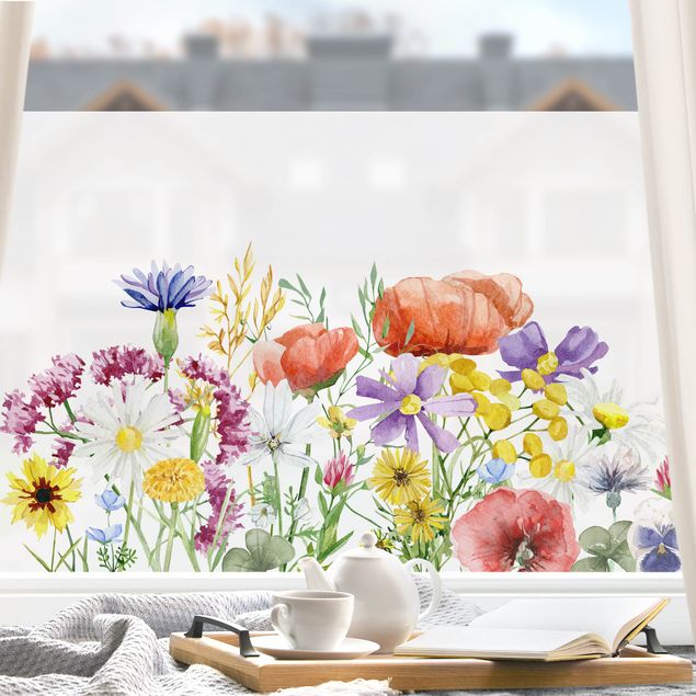 Pellicola per vetri con erbe Fiori in acquerello