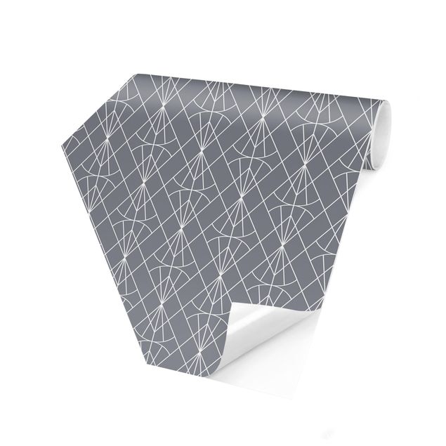 Carta da parati esagonale adesiva con disegni - Art déco trama di diamanti su sfondo grigio XXL