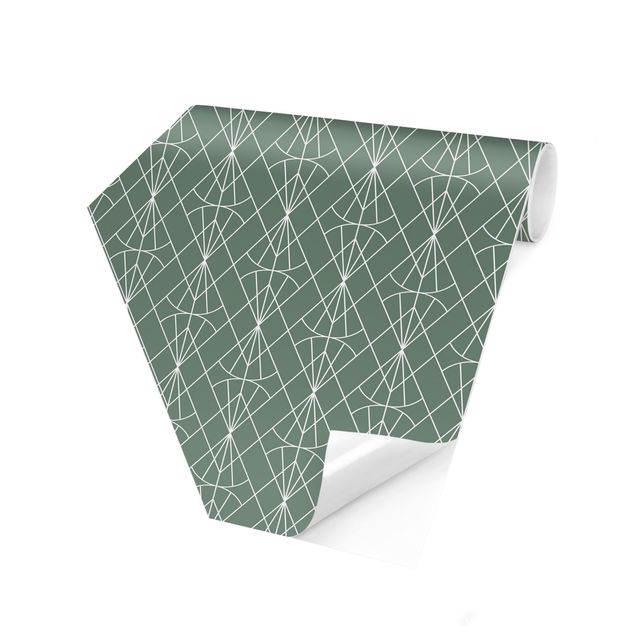 Carta da parati esagonale adesiva con disegni - Art déco trama di diamanti su sfondo verde XXL