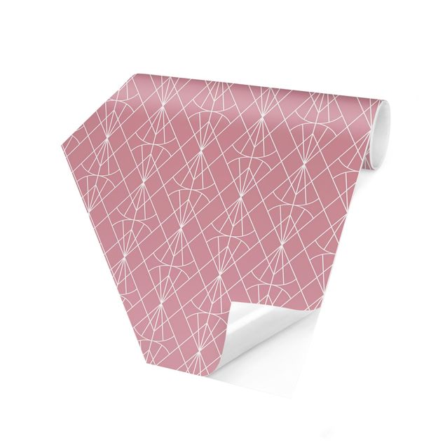 Carta da parati esagonale adesiva con disegni - Art déco trama di diamanti su sfondo rosa XXL