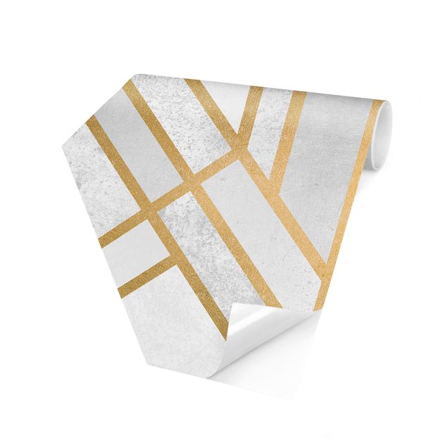 Carta da parati esagonale adesiva con disegni - Geometria Art déco in bianco e oro