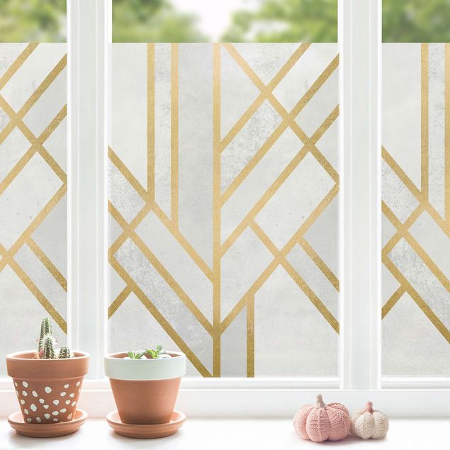 Pellicola per vetri con disegni Geometria Art déco in bianco e oro