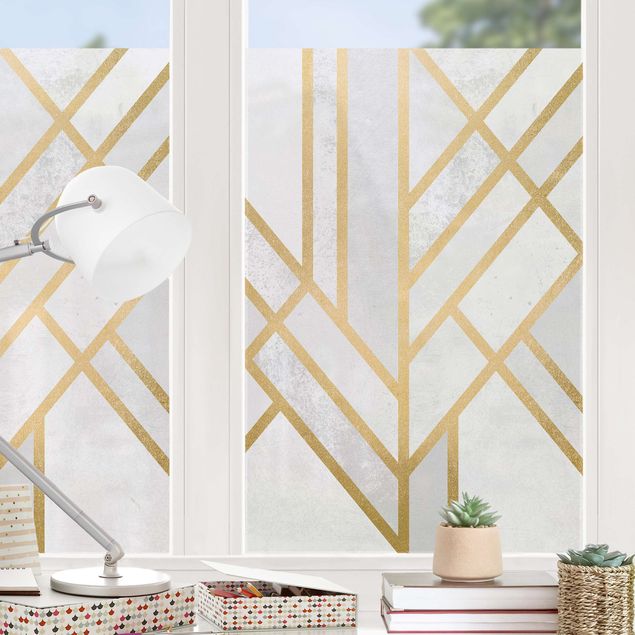 Pellicola per vetri per salone Geometria Art déco in bianco e oro
