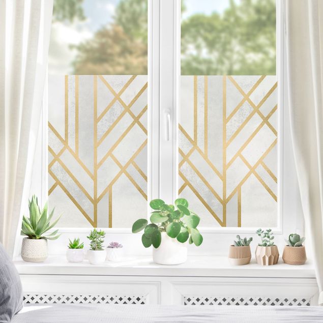 Pellicola per vetri oro Geometria Art déco in bianco e oro