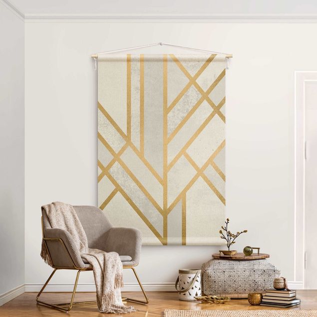 Arazzi da parete moderno Geometria Art déco in bianco e oro