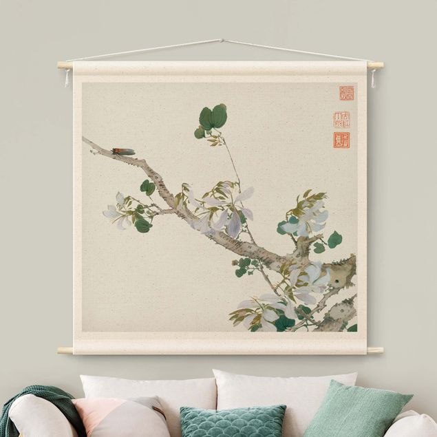 Arazzi da parete xxl Disegno asiatico - Ramo con fiori