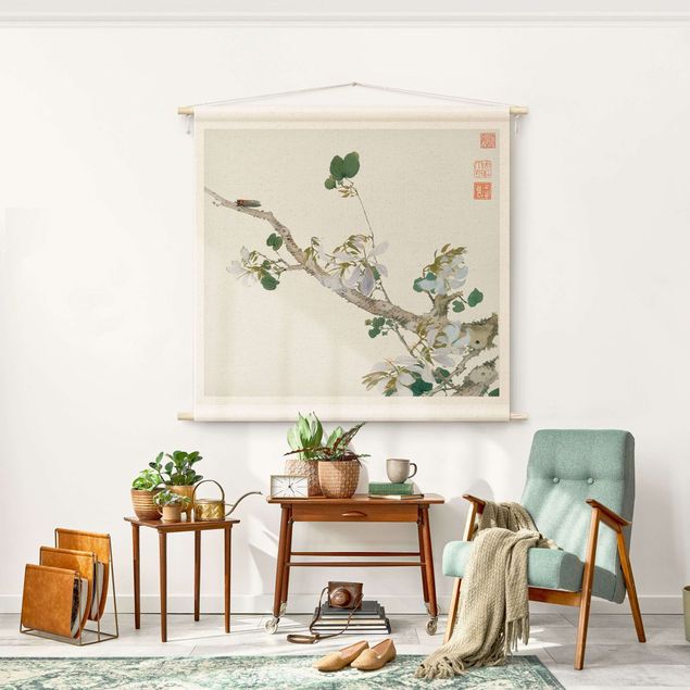 Arazzi da parete grande Disegno asiatico - Ramo con fiori