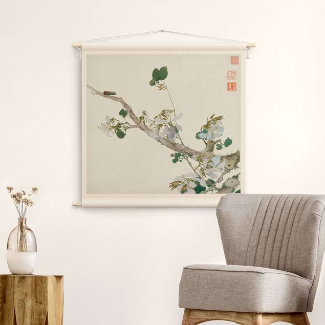 Arazzi da parete vintage Disegno asiatico - Ramo con fiori