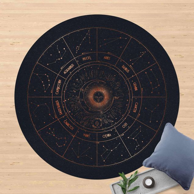 Tappeto per terrazzo esterno Astrologia I 12 segni zodiacali Oro blu