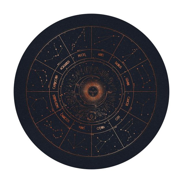 Tappeto in vinile rotondo - Astrologia I 12 segni zodiacali blu e oro