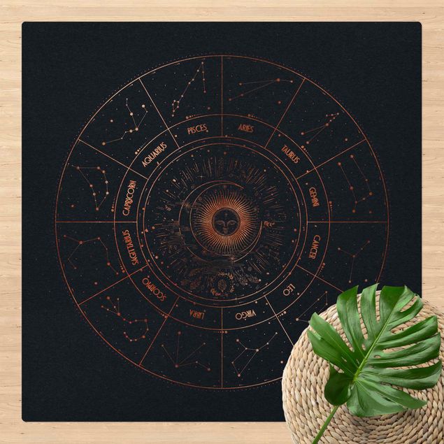 Tappeti bagno moderni Astrologia I 12 segni zodiacali Oro blu