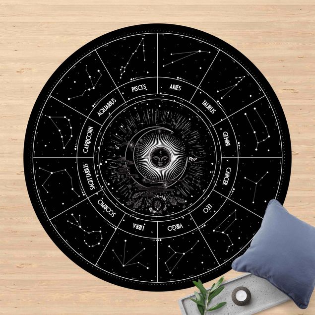 Tappeto per balcone Astrologia I 12 segni zodiacali Nero